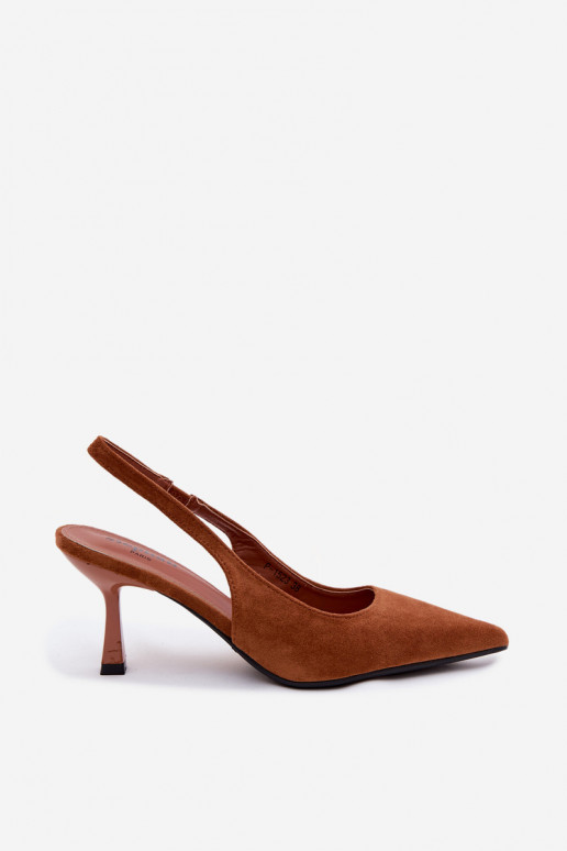 Sandalias de mujer marrón con tacones finos de ante sintético Saria