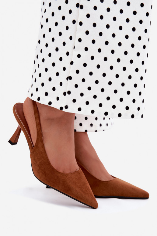 Sandalias de mujer marrón con tacones finos de ante sintético Saria