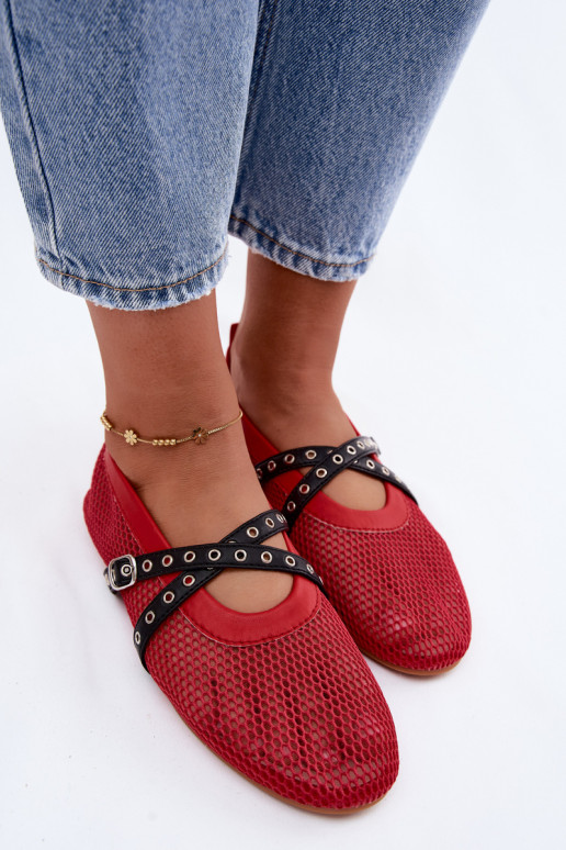Bailarinas rojas de malla con tiras Salliroe