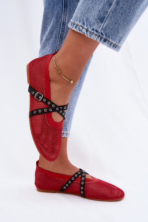 Bailarinas rojas de malla con tiras Salliroe