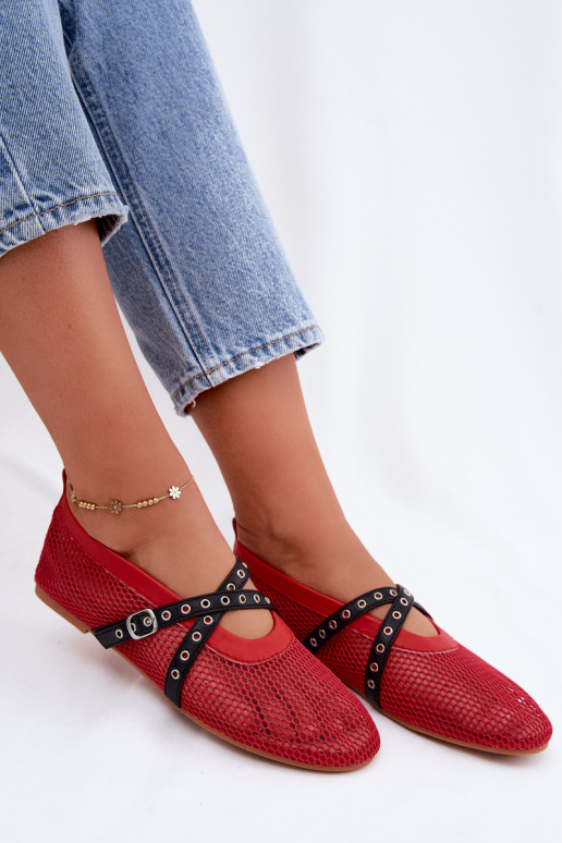 Bailarinas rojas de malla con tiras Salliroe