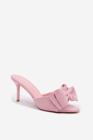 Zapatillas rosas de mujer con tacones finos y lazos de ante sintético Tai turignolia 2