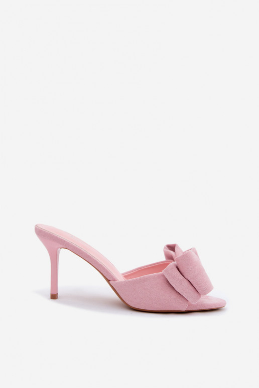 Zapatillas rosas de mujer con tacones finos y lazos de ante sintético Tai turignolia