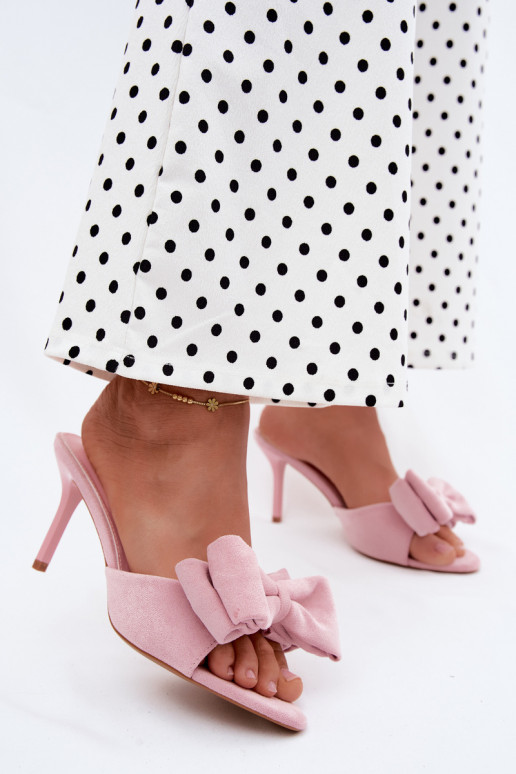 Zapatillas rosas de mujer con tacones finos y lazos de ante sintético Tai turignolia