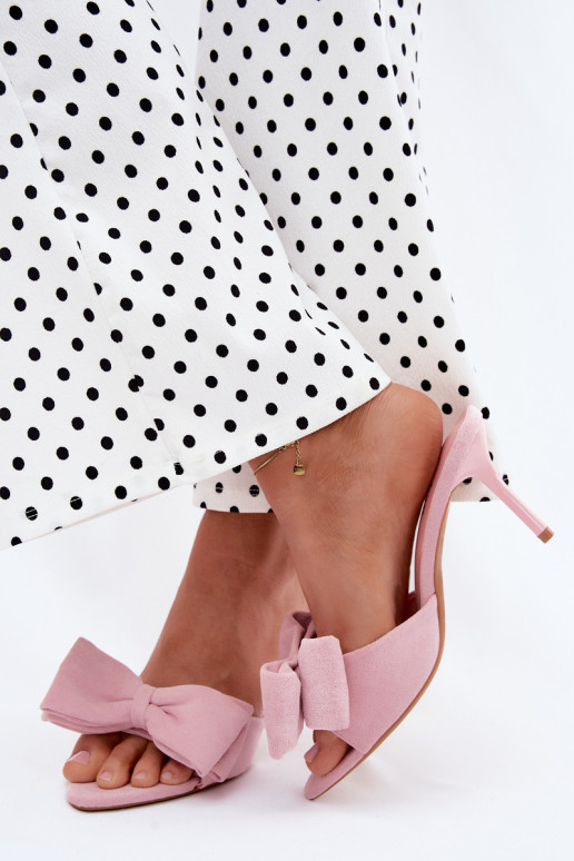 Zapatillas rosas de mujer con tacones finos y lazos de ante sintético Tai turignolia