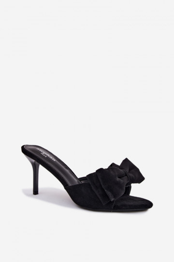 Zapatillas negras de mujer con tacones finos y lazos de ante sintético Tai turignolia 2