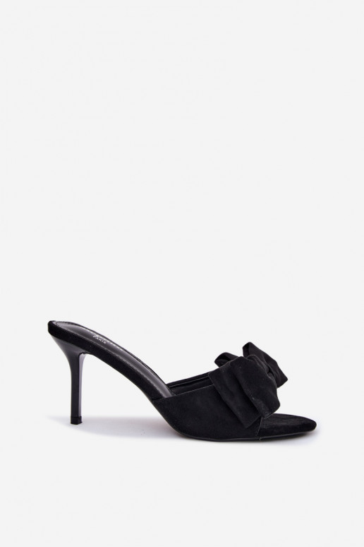 Zapatillas negras de mujer con tacones finos y lazos de ante sintético Tai turignolia