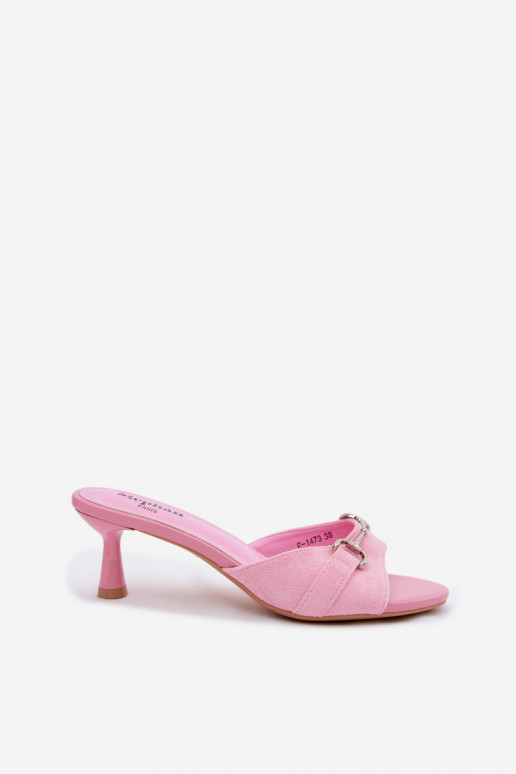 Zapatillas de mujer con tacón delgado y detalles elegantes en rosa Poppia