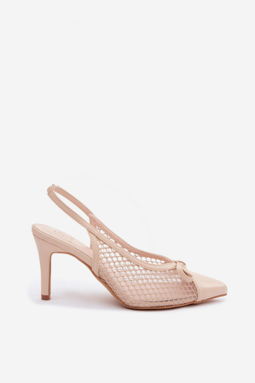 Sandalias beiges de malla con tacones finos y lazos Moona