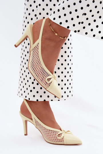 Sandalias de malla con tacones delgados y lazos en color amarillo Moona