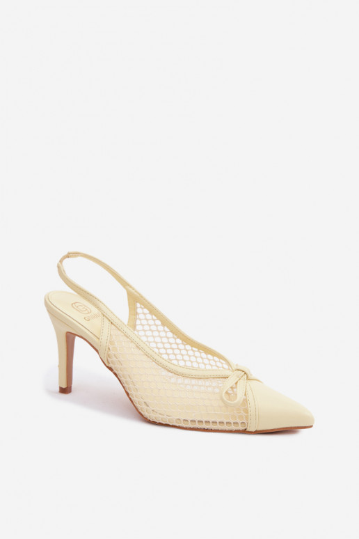 Sandalias de malla con tacones delgados y lazos en color amarillo Moona