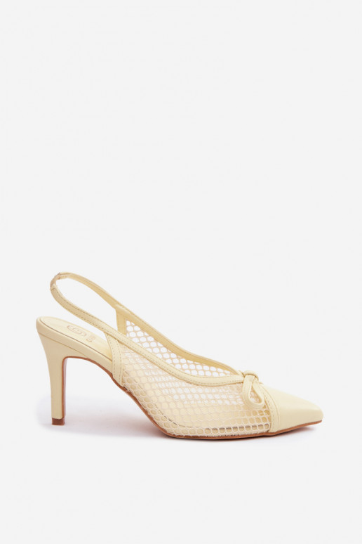 Sandalias de malla con tacones delgados y lazos en color amarillo Moona