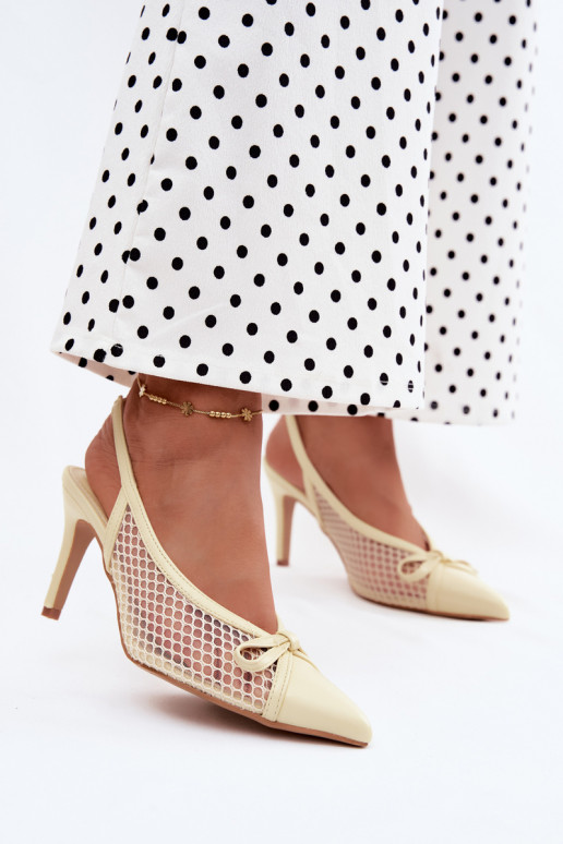 Sandalias de malla con tacones delgados y lazos en color amarillo Moona