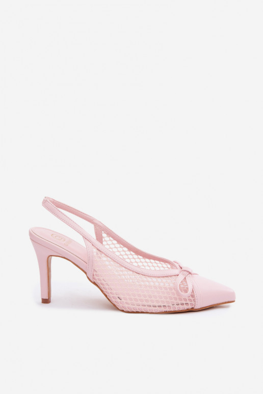 Sandalias de malla con tacones delgados y lazos en color rosa Moona