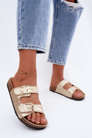 Zapatillas doradas para mujer con hebillas Verbelle