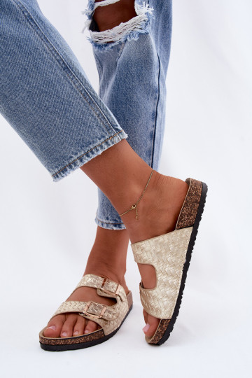 Zapatillas doradas para mujer con hebillas Verbelle 2