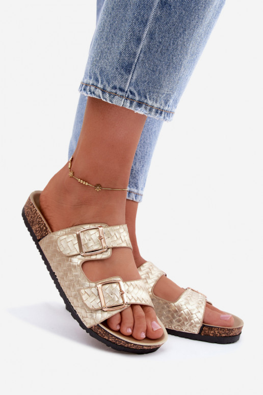 Zapatillas doradas para mujer con hebillas Verbelle