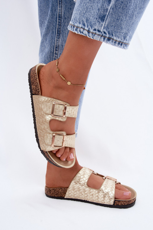 Zapatillas doradas para mujer con hebillas Verbelle