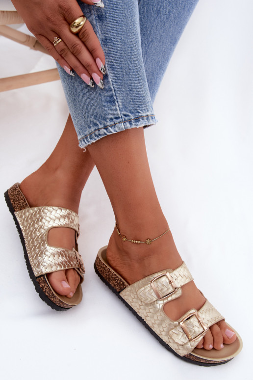 Zapatillas doradas para mujer con hebillas Verbelle