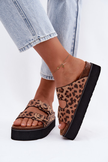 Zapatillas de plataforma para mujer con hebillas, estampado de leopardo 2