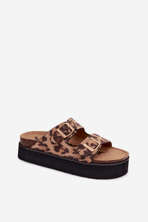Zapatillas de plataforma para mujer con hebillas, estampado de leopardo