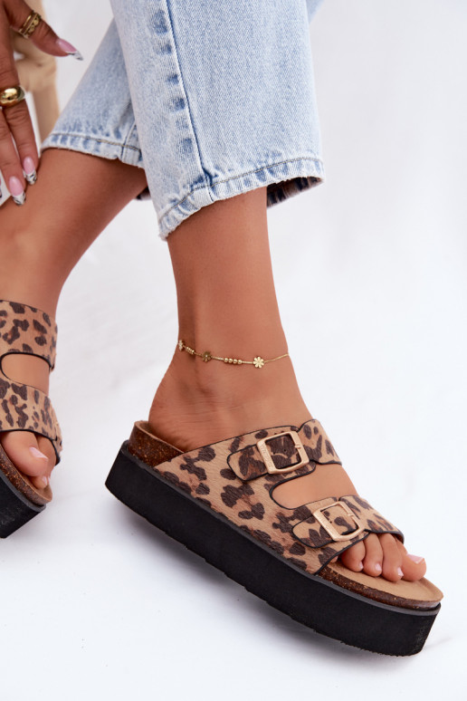 Zapatillas de plataforma para mujer con hebillas, estampado de leopardo