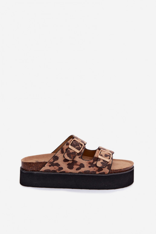 Zapatillas de plataforma para mujer con hebillas, estampado de leopardo
