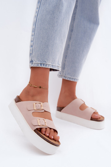 Zapatillas rosas para mujer con plataforma y hebillas 2