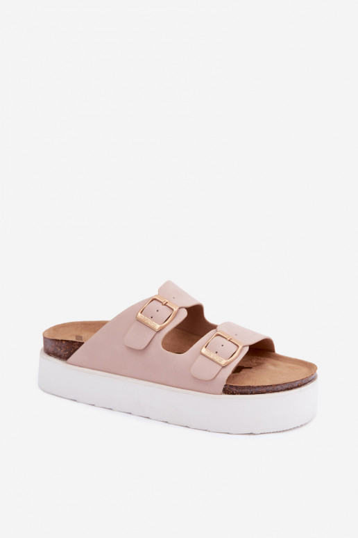 Zapatillas rosas para mujer con plataforma y hebillas