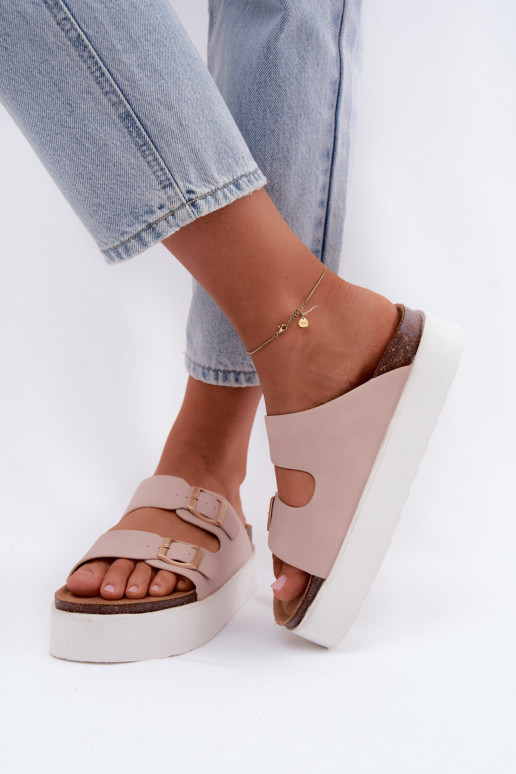 Zapatillas rosas para mujer con plataforma y hebillas
