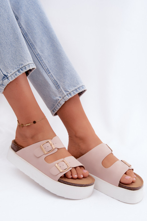 Zapatillas rosas para mujer con plataforma y hebillas
