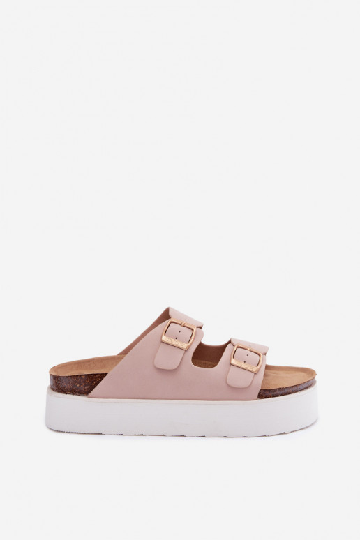 Zapatillas rosas para mujer con plataforma y hebillas