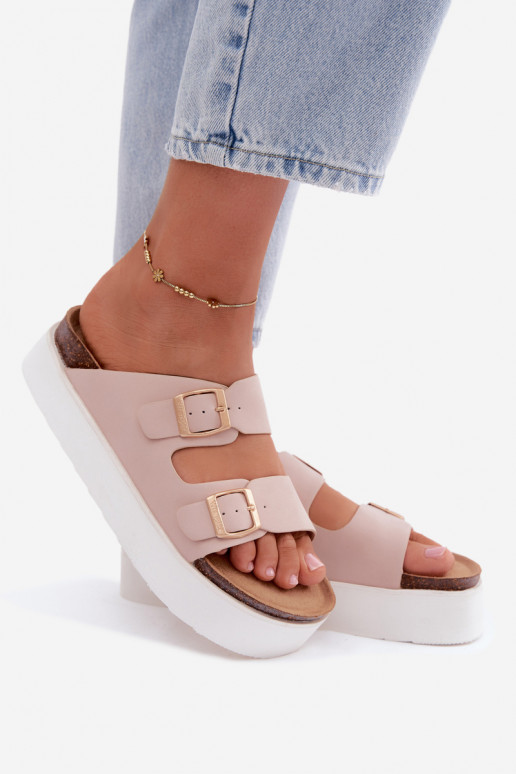 Zapatillas rosas para mujer con plataforma y hebillas