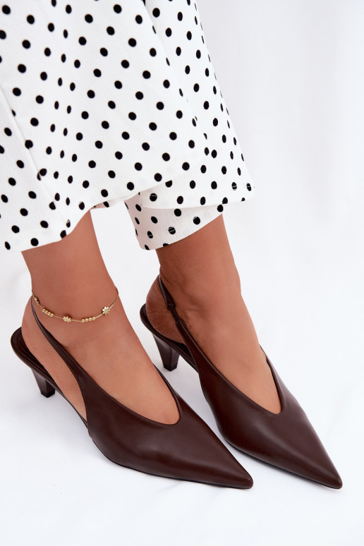 Sandalias de tacón de cuero sintético en CzekoladoĮe Sapphire