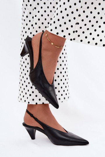 Sandalias de tacón de cuero sintético en negro Sapphire
