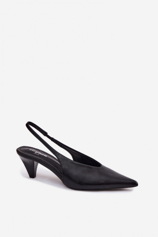 Sandalias de tacón de cuero sintético en negro Sapphire