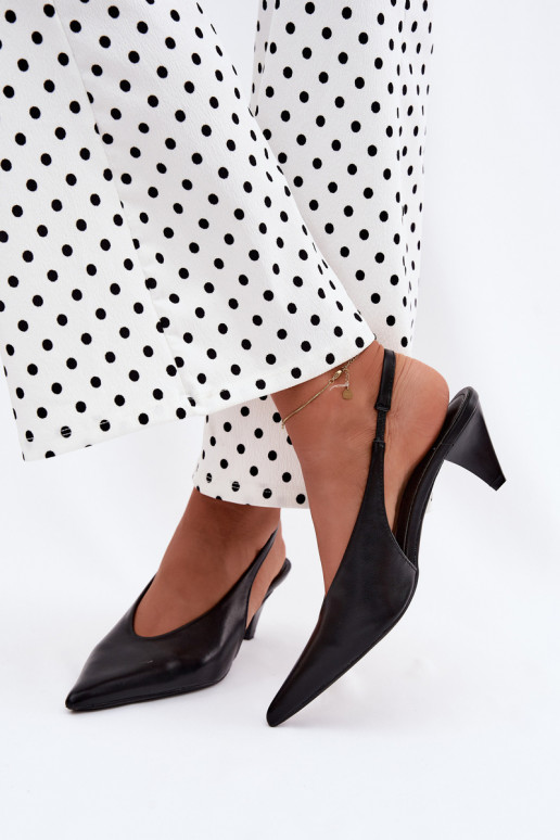 Sandalias de tacón de cuero sintético en negro Sapphire