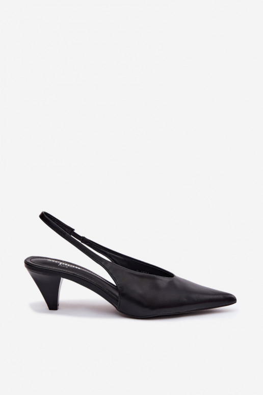 Sandalias de tacón de cuero sintético en negro Sapphire