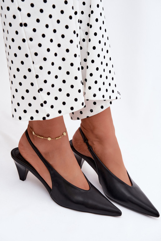 Sandalias de tacón de cuero sintético en negro Sapphire