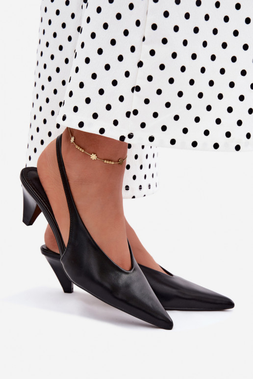 Sandalias de tacón de cuero sintético en negro Sapphire