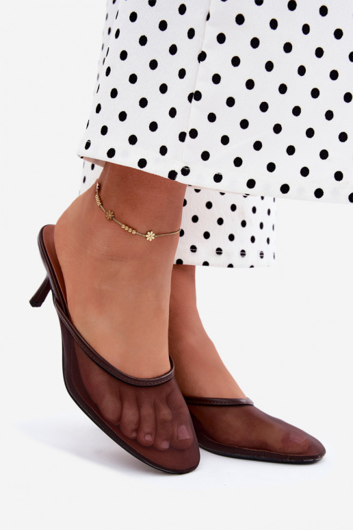 Zapatillas de malla con tacones finos CzekoladoĮe Calmio