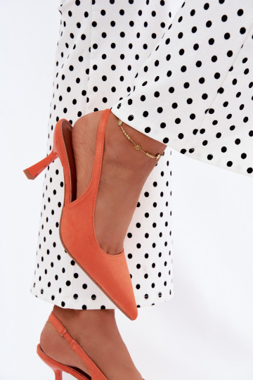 Sandalias de mujer con tacones finos de ante sintético en naranja Saria