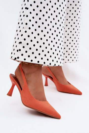 Sandalias de mujer con tacones finos de ante sintético en naranja Saria 2