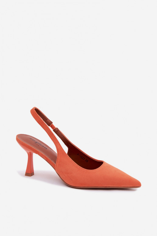 Sandalias de mujer con tacones finos de ante sintético en naranja Saria