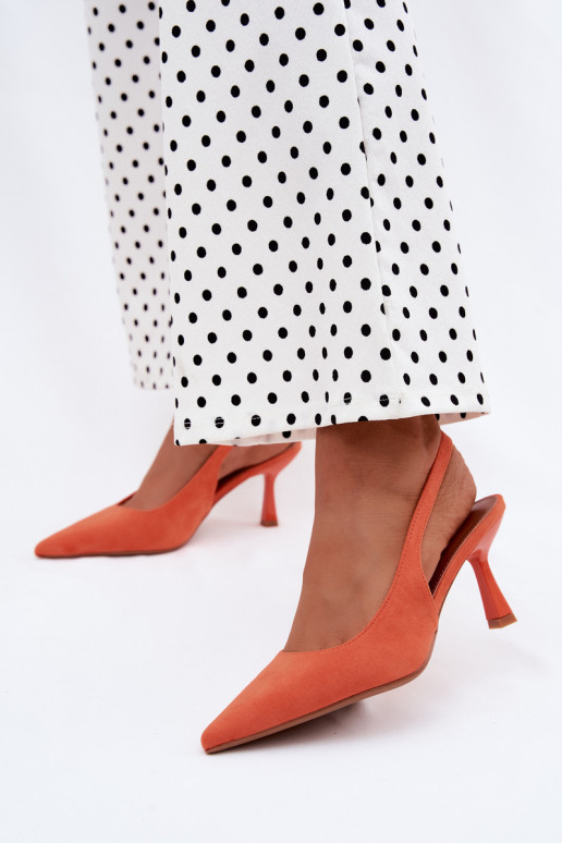 Sandalias de mujer con tacones finos de ante sintético en naranja Saria