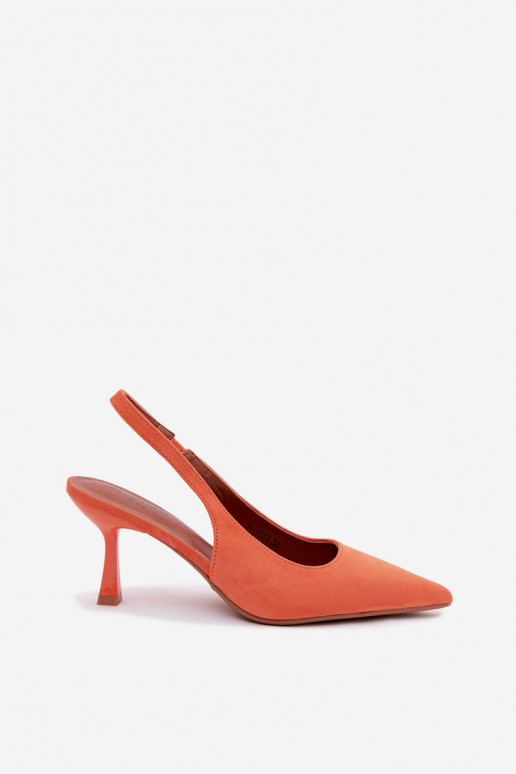 Sandalias de mujer con tacones finos de ante sintético en naranja Saria