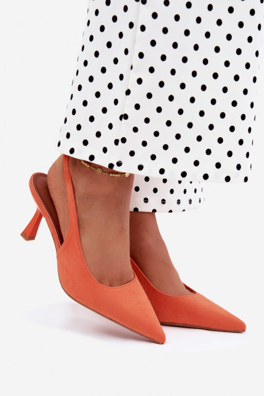 Sandalias de mujer con tacones finos de ante sintético en naranja Saria