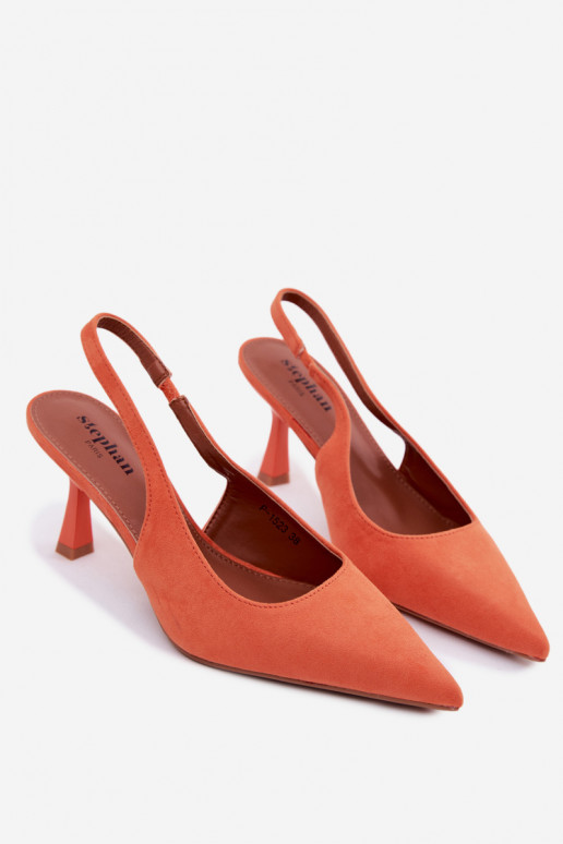 Sandalias de mujer con tacones finos de ante sintético en naranja Saria