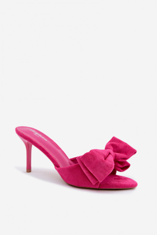 Zapatillas de mujer con tacones finos y lazos de ante sintético en rosa Tai turignolia