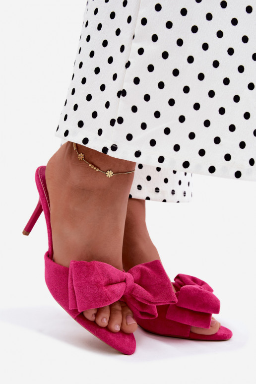 Zapatillas de mujer con tacones finos y lazos de ante sintético en rosa Tai turignolia